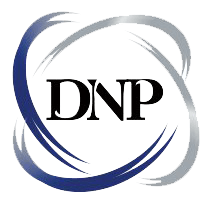 Logo with the letters "DNP" enclosed by swirling blue and grey lines, symbolizing the dynamic essence of nursing programs.